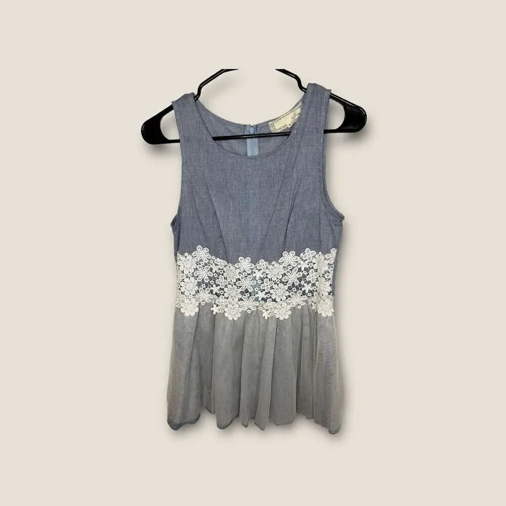 Anthropologie A’reve‎ Blue Denim Lace Detail Tank Small